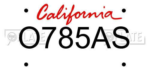 O785AS California License Plate