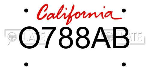 O788AB California License Plate