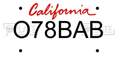 O78BAB California License Plate