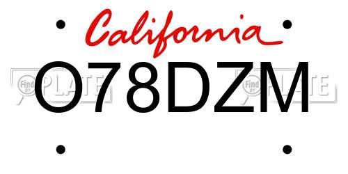 O78DZM California License Plate
