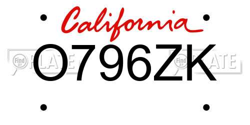 O796ZK California License Plate