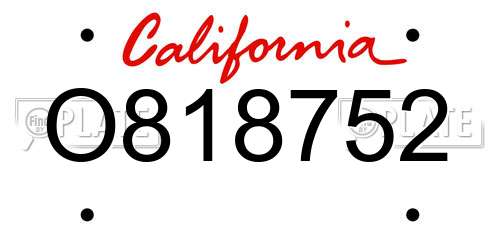 O818752 California License Plate