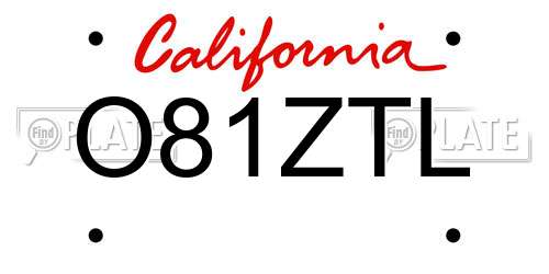 O81ZTL California License Plate