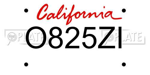 O825ZI California License Plate