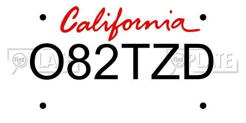 O82TZD California License Plate