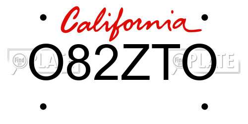 O82ZTO California License Plate