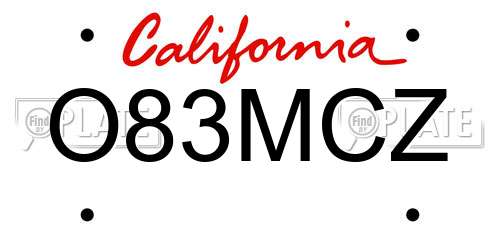 O83MCZ California License Plate