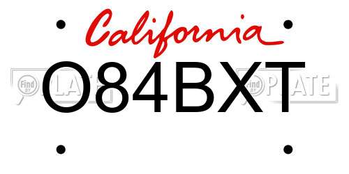 O84BXT California License Plate