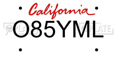 O85YML California License Plate