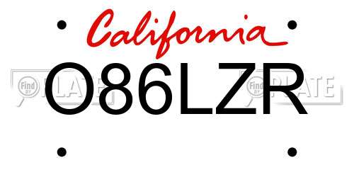 O86LZR California License Plate