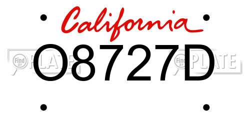 O8727D California License Plate