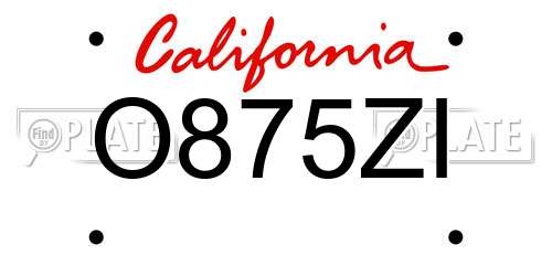 O875ZI California License Plate