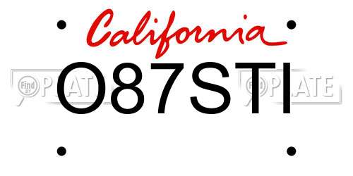 O87STI California License Plate
