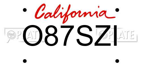 O87SZI California License Plate