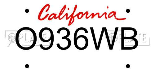 O936WB California License Plate