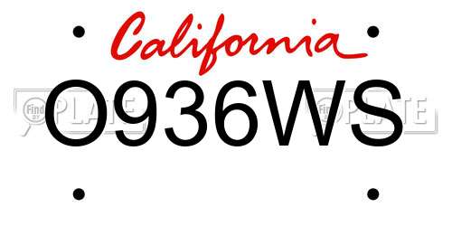O936WS California License Plate