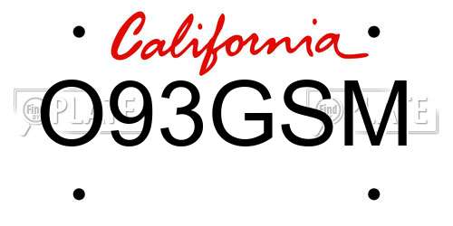 O93GSM California License Plate