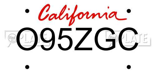 O95ZGC California License Plate