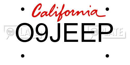 O9JEEP California License Plate