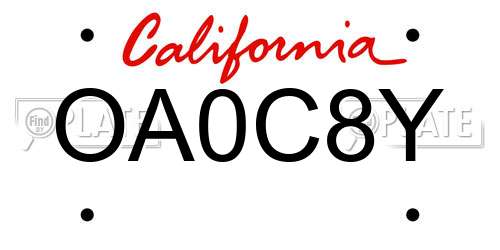 OA0C8Y California License Plate