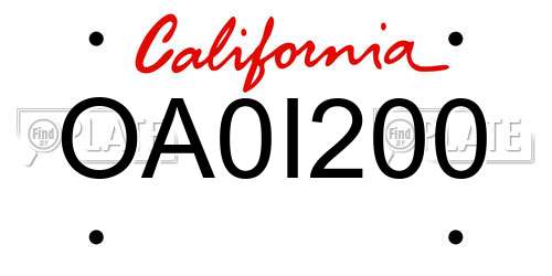 OA0I200 California License Plate