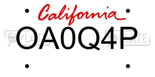 OA0Q4P California License Plate