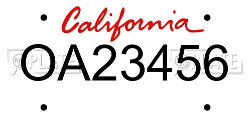 OA23456 California License Plate