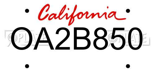 OA2B850 California License Plate