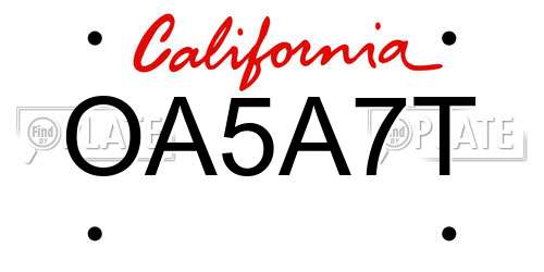 OA5A7T California License Plate
