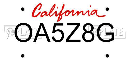 OA5Z8G California License Plate