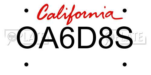 OA6D8S California License Plate
