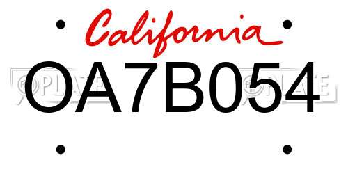 OA7B054 California License Plate