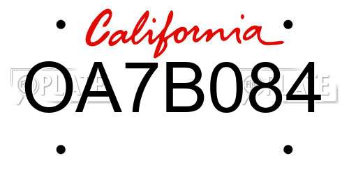 OA7B084 California License Plate