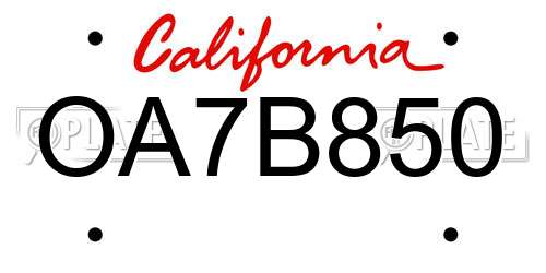OA7B850 California License Plate