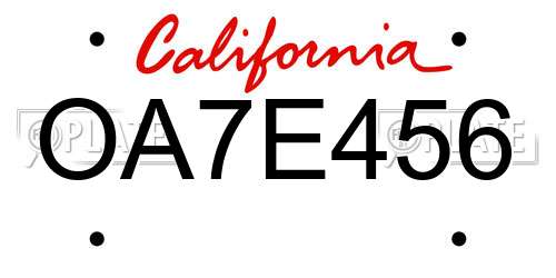 OA7E456 California License Plate