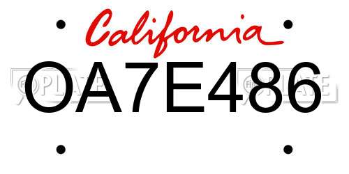 OA7E486 California License Plate