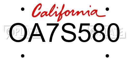 OA7S580 California License Plate