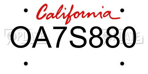 OA7S880 California License Plate