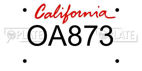 OA873 California License Plate