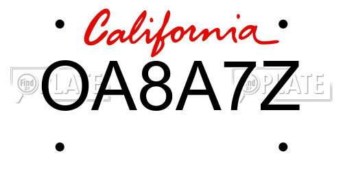 OA8A7Z California License Plate