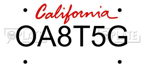 OA8T5G California License Plate