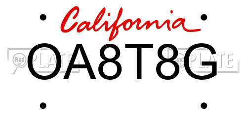 OA8T8G California License Plate