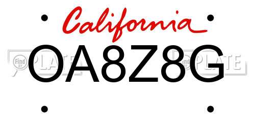 OA8Z8G California License Plate