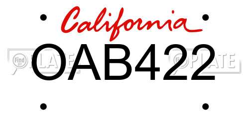 OAB422 California License Plate
