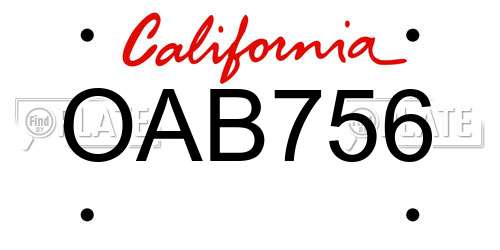 OAB756 California License Plate