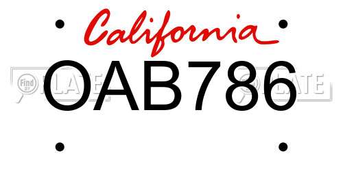 OAB786 California License Plate