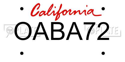 OABA72 California License Plate