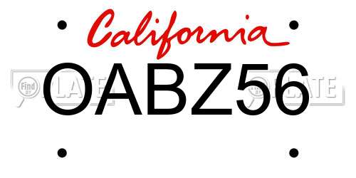 OABZ56 California License Plate