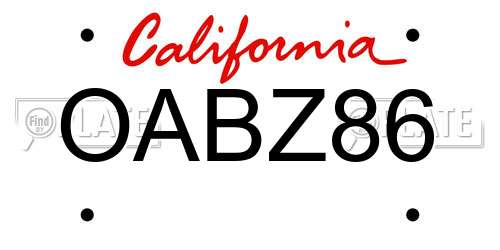 OABZ86 California License Plate