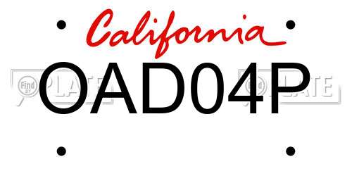 OAD04P California License Plate